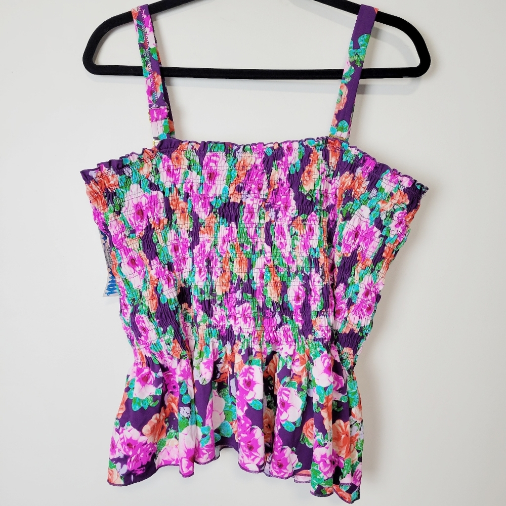 Swimsuits For All Floral Smocked Top - Purple and Pink